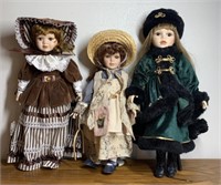 Lot of 3 Porcelain Dolls Fall Colors