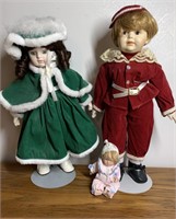 Lot of 3 Porcelain Dolls Victorian Boy & Girl