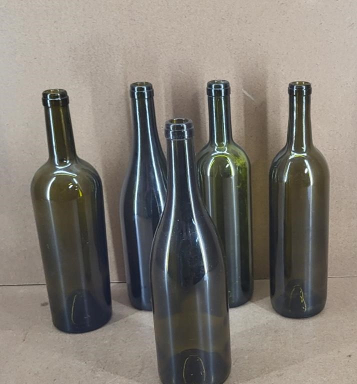 Olde Dark Green Wine Bottles - set of 5