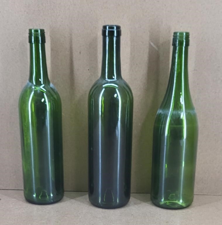 Olde Avocado Green Wine Bottles - set of 3