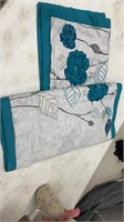 2, Teal and Silver Flowers Leaves Pillow Shams