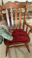 Wooden Rocker with Seat Cushion and Throw