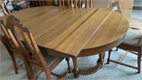Oak Oval Dining Table with Leaves, 6 chairs