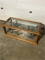 Large glass and wood lighted display coffee table