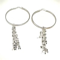 Sterling Silver Hoop Sparkling Chandelier Earrings