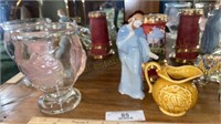 glass elephant, Jesus figurine, vase, ceramic r