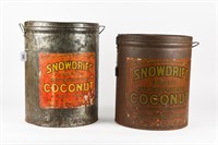 LOT OF 2 SNOWDRIFT COCONUT 25 LBS METAL CANS