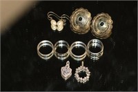 8pc Sterling Silver Rings & Pendants, Earrings,