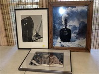 Lot of 3 Photographs Train Wolf Boat