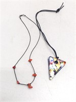 Traingle necklace & small orange bead necklace