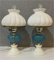 Vintage Fenton blue / white Glass table lamps