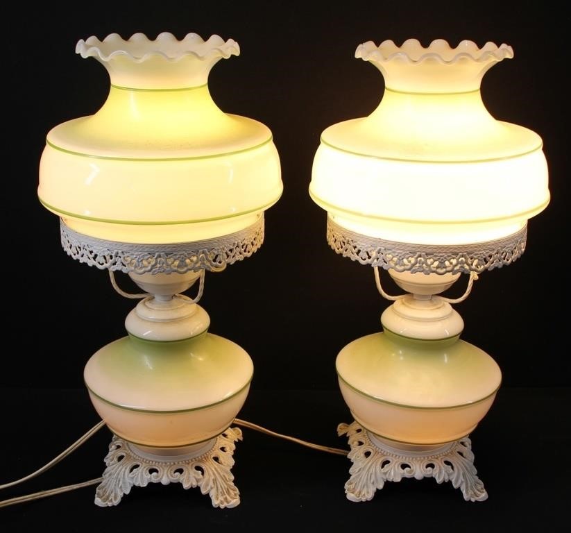 Pair Vintage Hurricane Three Way Table Lamps