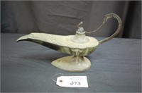 Bronze Aladdin Oil Lamp W/ Floral Scrolling