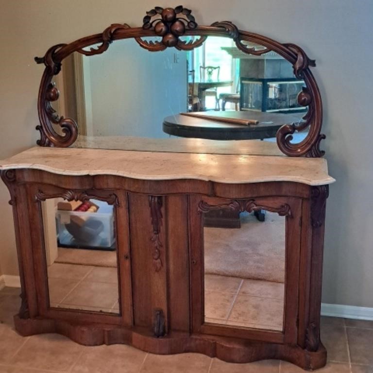 Antique Marble Top Buffet w/ Mirror