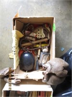 Misc box lot- toys- boxing gloves- misc.