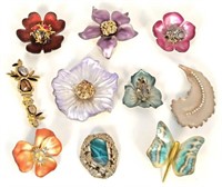Lot of 10 Alexis Bittar Mostly Flower Brooches.