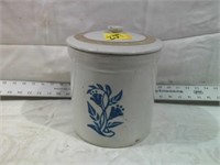 OLD STONEWARE POT W/ LID, NO BREAKS 8" H, 7.5"DIA