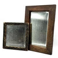 (2) Beveled Antique Wood Framed Mirrors