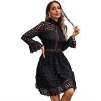 WFF9043  EILLY BAZAR Lace Dress, Black, M