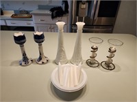 Vintage Bud Vase & candle holder lot. Dining room