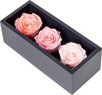 Everlasting Pink Roses in Wood Box x2
