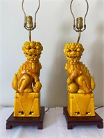 2 Vintage Chinese Glazed Porcelain Foo Dog Lamps