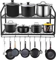 Amtiw 2 Tier Pot Rack  Wall Mounted  10 Hooks