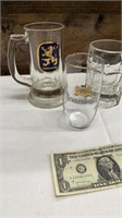 Vintage Gold Lowenbrau, Kronenbourg Beer Glasses