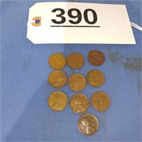 Ten 1940s Wheat Cents All-S