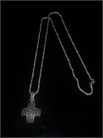 Sterling Silver and Spinel Cross Necklace