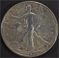 1938-D WALKING LIBERTY HALF DOLLAR F/VF, CLEANED