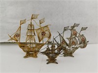 Lot of 3 Wire Figurine Sailing Ships Portugal