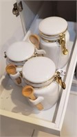 3 Pc. White Canisters w/ Wooden Scoopers