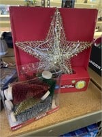 led light up tree topper & 3 count bristle trees