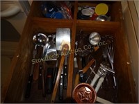 Contents of 3 kitchen drawers- utensils, plastic