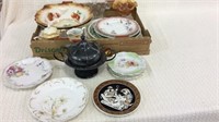 Box w/ Various Painted Plates, Bowls, Creamer,