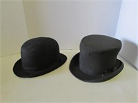 Two Vintage Black Top Hats