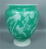 Steuben Jade Alabaster Bird of Paradise Vase