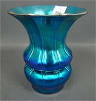 Steuben Blue Aurene Ribbed Shade Vase