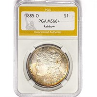 1885-O Morgan Silver Dollar PGA MS66+ Rainbow