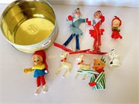 Small Tin Of Vintage Christmas Items