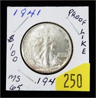 1941 Walking Liberty half dollar, gem BU