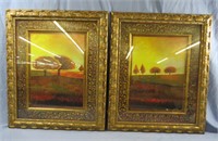 2 PC WALL ART TREES WITH MATCHING GOLD FRAMES