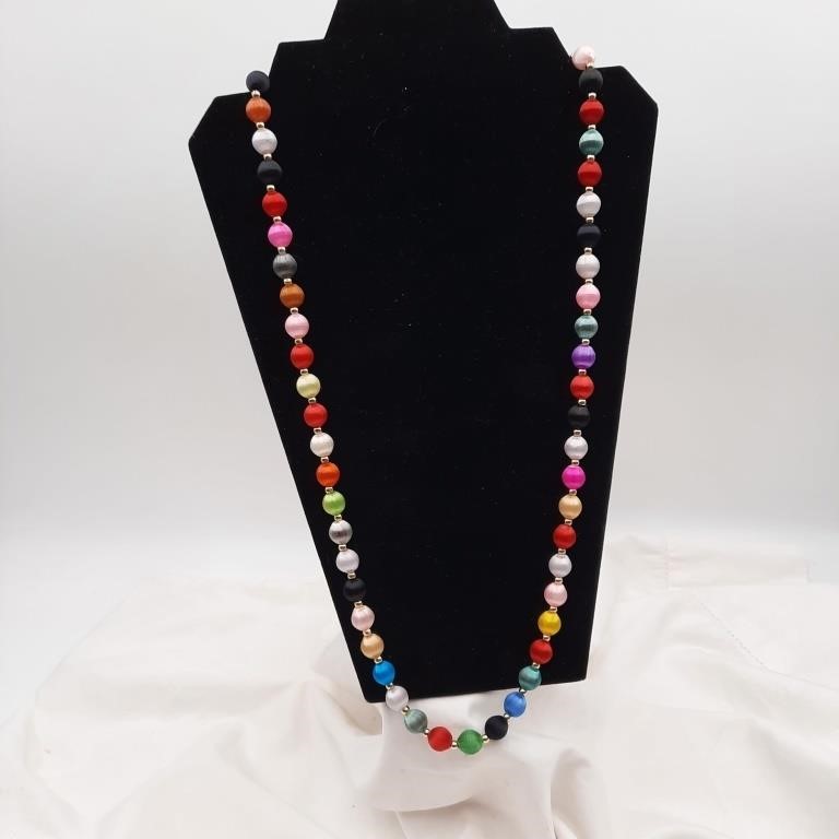 30" Satin Silk Thread Wild Colors Beaded Necklace