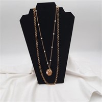 Faux Gold & Pearls & Fire Opal Ball 28" Necklace