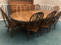 Oak Double Pedestal Dining Table with Eight Oak