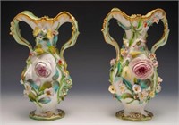 Pair of Coalbrookdale Style Vases w/ Flowers.