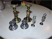 Brass & Silver Plate Candlesticks, Etc