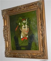 Antique Large Oil Painting German Girl Portrait