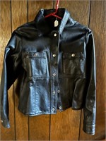 Ladies Black Leather waist cut jacket